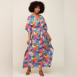 Entro watercolor floral maxi dress Magenta Multicolor Leaf Tassel Tie Maxi Dress